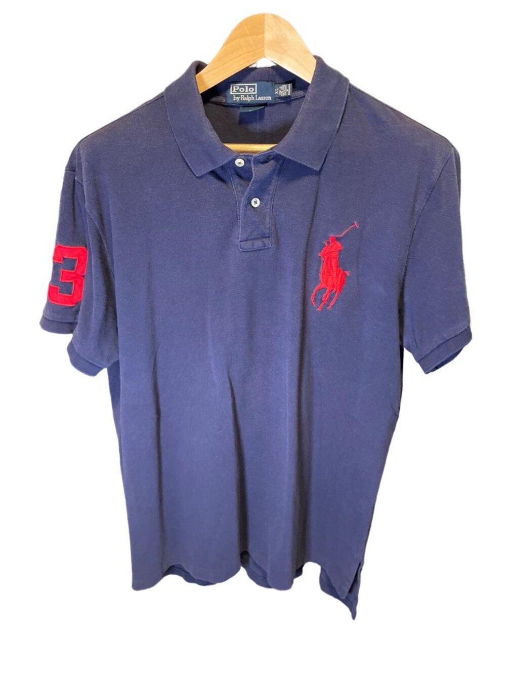 Polo Ralph Lauren XL Navy Blue Big Logo Collared Shirt Preppy 90s Y2K Old Money